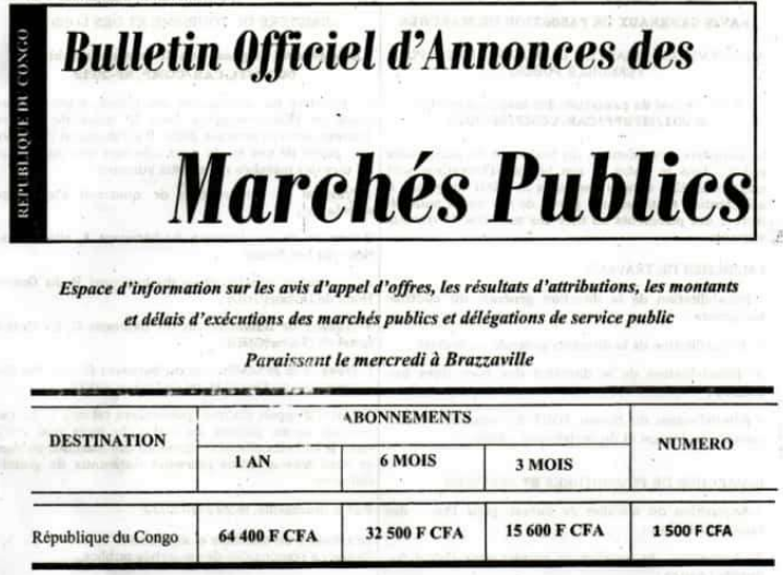 Image du bulletin officiel d'annonces des marchés publics au congo brazzaville